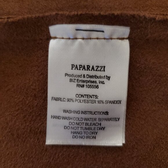 Paparazzi Small Brown Faux Suede Long Waterfall Open Vest - Picture 5 of 6